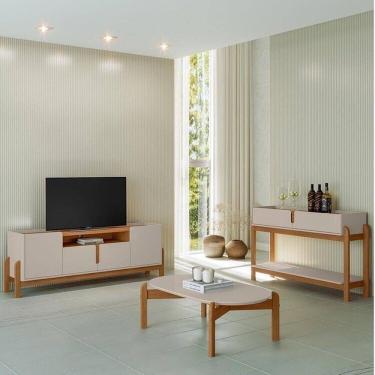 Imagem de Rack 1,70 com Mesa de Centro e Aparador 2 Gav Lizz Off White/Cedro