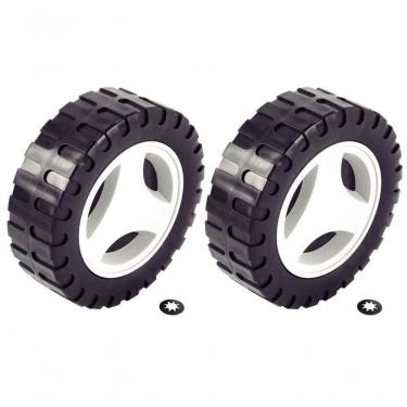 Imagem de Par De Rodas Plásticas Pequenas E Calotas Tramontina Para Cortador De Grama Ce35m2 E Ce35p ø 140mm