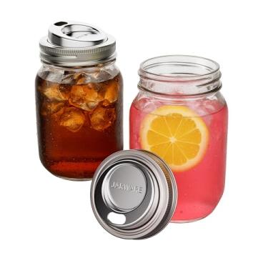 Imagem de Jarware Tampas de bebida de aço inoxidável para potes de boca normal, conjunto de 2, tampas de 6,7 cm x 1,9 cm