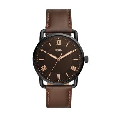 Imagem de Fossil Relógio masculino Copeland casual de quartzo de aço inoxidável e couro, Mostrador marrom/marrom