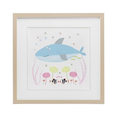 Imagem de Stupell Industries Impressão emoldurada Baby Shark & Flowers Birch Under Glass, design por Carla Daly, 40,6 x 40,6 cm