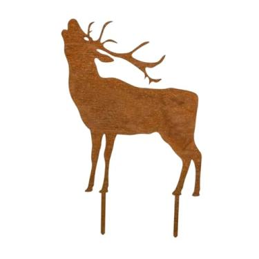 Imagem de IEUDNS Estaca de jardim, silhueta de rena de metal, ornamento, em pé, placa de quintal, decoração de Natal para caminho externo, gramado, decoração de casa, Olhar para Cima