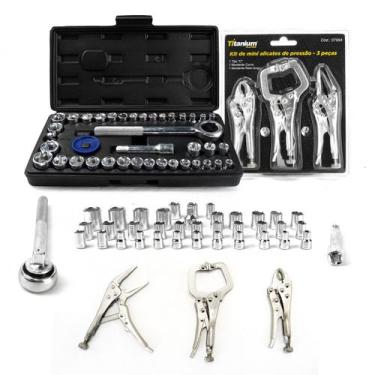 Imagem de Jogo Soquete 40 PÇS + Jogo Mini Alicate Pressão 3 PÇS - Titanium Plati