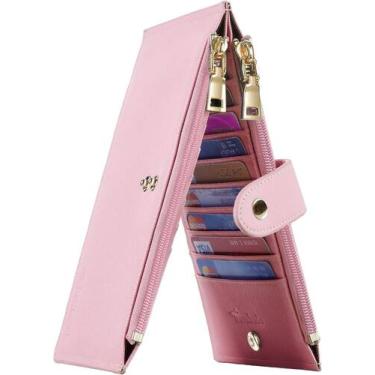 Imagem de Carteira RFID feminina Travelambo, grande, dobrável com bolso com zípe