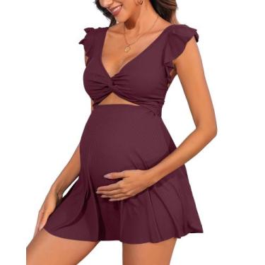Imagem de Vestido de banho para maternidade Charmo Plus Size vermelho escuro 2XL