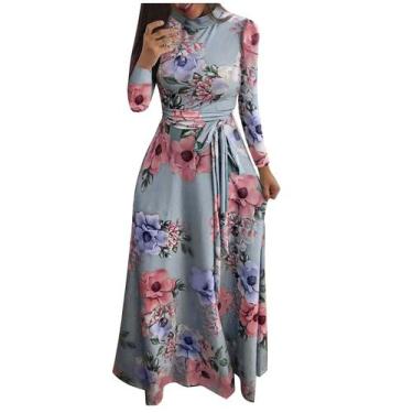 Imagem de Vestido de saia longa com gravata estampada casual - HUOGUO