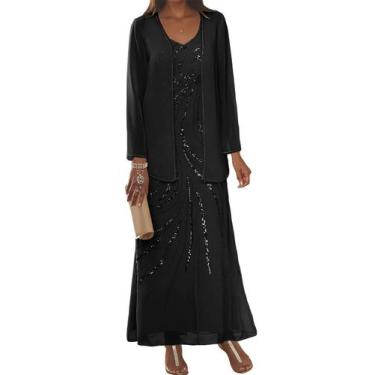Imagem de Vestido Clothfun Mãe da Noiva A-Line Chiffon Preto Sz 14