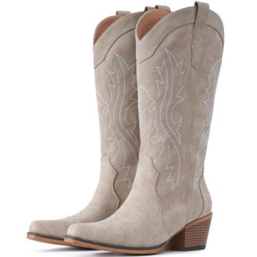 Imagem de Botas de cowboy IUV Western Cowgirl, salto grosso, meia panturrilha, m