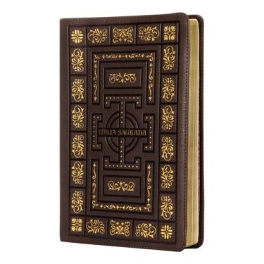 Imagem de Bíblia Sagrada Católica, Letra Grande, Molduras, Couro-soft Marrom, Le
