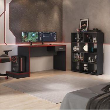 Imagem de Conjunto Escrivaninha Gamer e Estante Book com Diversos Nichos - Artel