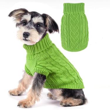 Imagem de Suéter para cães Puppishy Small Warm Cable Knit Green