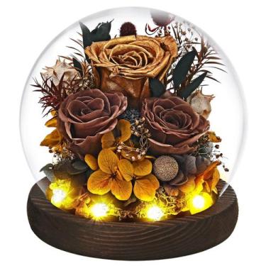 Imagem de Flores preservadas FRYMSHE con luz LED para mujer doradas