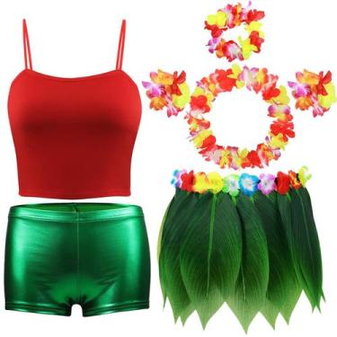 Imagem de Conjunto de trajes havaianos com saia Shihanee Leaf Hula para crianças