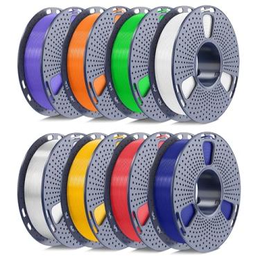 Imagem de Pacote de filamento PETG de 250 g de 1,75 mm, pacote de filamentos de impressora 3D multicolorido, bem enrolado, embalado individualmente a vácuo, carretel de 250 g, 8 rolos, branco + transparente +
