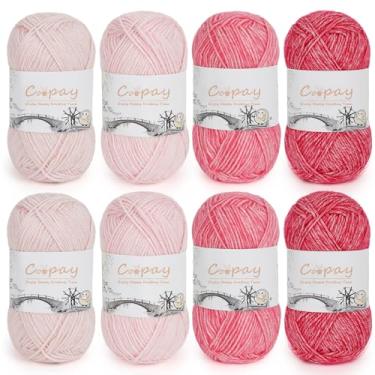 Imagem de Coopay Fio de algodão para crochê e tricô - 78% algodão 22% acrílico - pacote com 8 50 g - Bolo esportivo de crochê macio, cor vibrante para suéteres, cachecóis, chapéus - Adequado para brginner (rosa