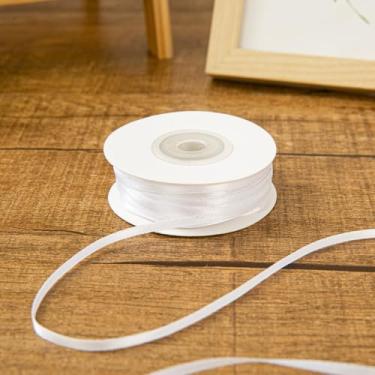 Imagem de 1 rolo de fita de seda, 0,3 cm de largura - 50 metros para embrulho de presente, decoração de bolos, artesanato, branco