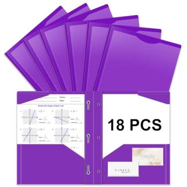 Imagem de Briartw Pasta de plástico resistente com garras para papel tamanho carta - pacote com 18 pastas de arquivo roxo escuro com bolso frontal transparente - 2 bolsos e 3 pontas, bem como 2 compartimentos