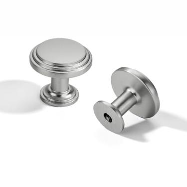 Imagem de LIMUR Ferragens para puxador de armário 923, puxador de armário preto fosco, alça de latão escovado, puxadores pretos (10, níquel escovado, botão)