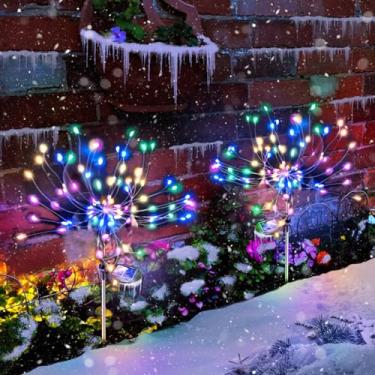 Imagem de Anordsem Luzes solares decorativas ao ar livre: Fio de cobre dobrável com 120 contas de fogos de artifício LED - Impermeável DIY Colorido Divertido Decoração Quintal Jardim Pátio - Presentes de Natal