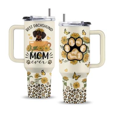 Imagem de Uibunoo Dachshund Gifts, 1,134 g Dachshund Mom Ever Tumbler com alça e canudo, presentes de cachorro Weiner para mulheres, presentes de aniversário para amantes de animais, copo de aço inoxidável para