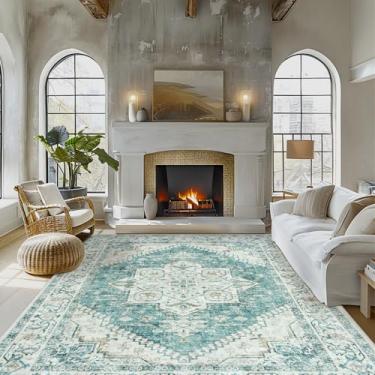 Imagem de Tapetes para sala de estar: Tapete grande lavável à máquina 20 x 25 cm boho vintage medalhão macio tapete fino piso interno antiderrapante tapete para quarto, sala de jantar, quinta, berçário, casa