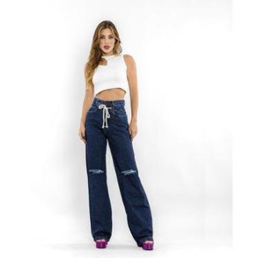 Imagem de CALÇA JEANS FEMININA WIDE LEG ROPE COM RASGOS NO JOELHO-Feminino