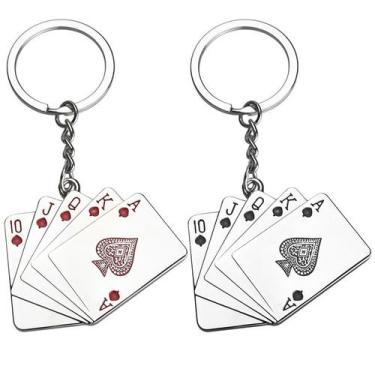 Imagem de Cartões de baralho Keychain Creative Poker Royal Flush Metal - yiweisa