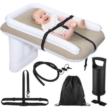 Imagem de LUMINFLY Cama inflável de viagem para avião jovem, colchão de ar inflável confortável com cinto de segurança e bomba para assentos de trem de avião de carro, colchão de flocagem para crianças