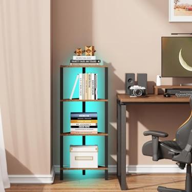 Imagem de TUTOTAK Prateleira de canto, estante de canto de 4 camadas para espaços pequenos, suporte de prateleira de canto estreito com rack de armazenamento, para sala de estar, quarto, marrom rústico