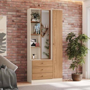 Imagem de Armário Multiuso Doha Ambiente Com Espelho 2 Portas 3 Gavetas Off White Nature - Henn