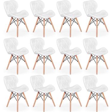 Imagem de Kit 12 Cadeiras De Jantar Charles Eames Slim Wood Estofada - Branco