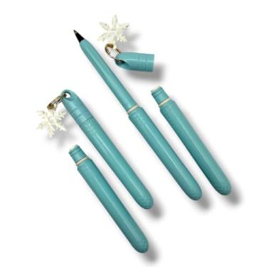 Imagem de Pokka Pacote com 4 canetas com 2 acessórios para chaveiros e pingentes de floco de neve – canetas esferográficas de bolso fofas, compactas e recarregáveis – Canetas fidget estéticas para trabalho