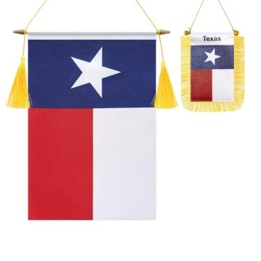 Imagem de Pacote com 2 bandeiras de parede do Texas, mini bandeira para pendurar na janela do carro do Texas, acabamento acetinado, tecido resistente, bandeiras patrióticas para decoração de espelho retrovisor