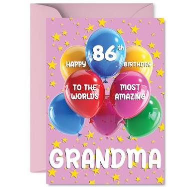 Imagem de Cartão de aniversário de 86 anos da avó - Os mais incríveis do mundo - cartão de feliz aniversário para avó de 86 anos de idade de neto, balões A5 e cartões comemorativos de aniversário de estrelas