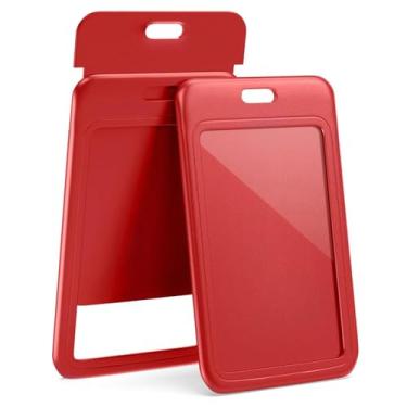 Imagem de Pacote com 3 porta-crachás deslizantes para identidade, estojo protetor de cartão de plástico vertical preto rígido com janela transparente para cartões de identificação de escritório, carteiras de