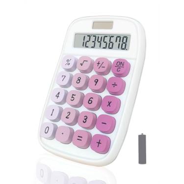 Imagem de Calculadora mecânica, calculadora de potência dupla BTSEYAW com tela inclinada de 8 dígitos e botões grandes, acessório de mesa de escritório fofo (rosa)