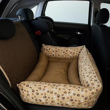 Imagem de Protetor impermeável para assento de carro para animais de estimação com colchão macio e impermeável. (Marrom estampado)