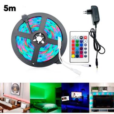 Imagem de Fita Led Rgb 5M Luz Colorida Digital Efeitos Controle Fonte - Led 5M