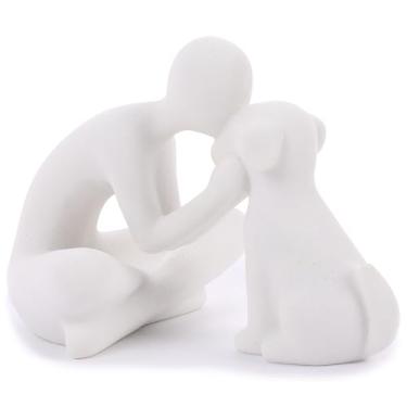 Imagem de FriyGardcn Escultura de cachorro, decoração de casa, estátuas fofas, estatuetas de homem e cachorro, decoração para prateleira, sala de estar, quarto, casa, presentes de memória para amantes de