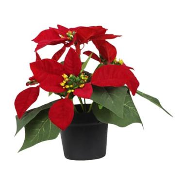 Imagem de Ioensy Planta de Natal em Vaso com Flor Artificial de Poinsétia, Enfeite Decorativo para Mesa, Prateleira Interna, Casamentos e Festas.