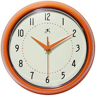 Imagem de Relógio de parede retrô Infinity Instruments 22,86 cm, silencioso, sem tique-taque, metade do século, moderno, jantar, cozinha, movimento de quartzo, relógio de parede retrô decorativo (laranja)