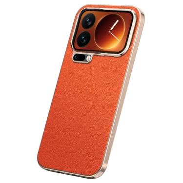 Imagem de FWYANZH Capa de couro para Xiaomi 17 Pro Max/17 Pro/17, proteção para câmera, fina, galvanizada, borda dourada, à prova de choque, capa de luxo estilo negócios, laranja, 17 Pro Max