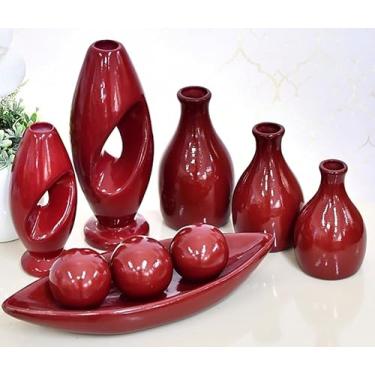Imagem de Vaso Decorativo De CerâMica – Vaso Artesanal, Adequado Para Colocar No Centro Da Mesa De Jantar, Aparador, Alcova Ou Prateleira.(MARSALA LISO 9PÇS)