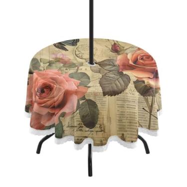 Imagem de CEBUGI Toalha de mesa redonda para uso externo, rosa, impermeável, com furo Umberlla, capa de mesa lavável para pátio, cozinha, sala de jantar, 152 cm