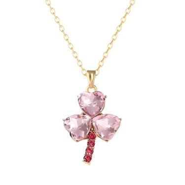 Imagem de Dreuyet Colar de Dia de São Patrício com strass, cristal, trevo irlandês, trevo, verde, para mulheres, pingente brilhante, pingente da sorte, colares de três folhas, joias irlandesas para presente