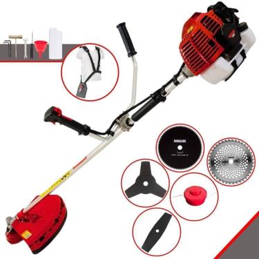 Imagem de Roçadeira Profissional Lateral Kawashima Kw52l À Gasolina 52c 2,5hp + Faca 2 Pontas 330mm + Faca 40 Dentes 255mm + Faca