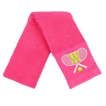 Imagem de OXYEFEI Toalha de tênis, presente de tênis para homens, mulheres, amantes, toalhas de tênis bordadas de algodão 33 cm x 109 cm (rosa, letra W)