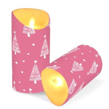 Imagem de ATTX Pacote com 2 velas de árvore de Natal rosa sem chamas – 7,6 cm x 9,9 cm de LED com controle remoto e temporizador para casa, casamento, decoração de acampamento #401