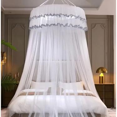 Imagem de Mosquiteiro de Teto Indiano Gigante para Cama Casal Queen King, 13,5m, Altura 3m, Aro 1m, Proteção Contra Mosquitos(Branco)