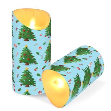 Imagem de ATTX Pacote com 2 velas sem chamas de árvore de Natal de desenho animado – Velas de pilar de LED de 7,6 cm x 15 cm com controle remoto e temporizador para casa, casamento, decoração de acampamento #33